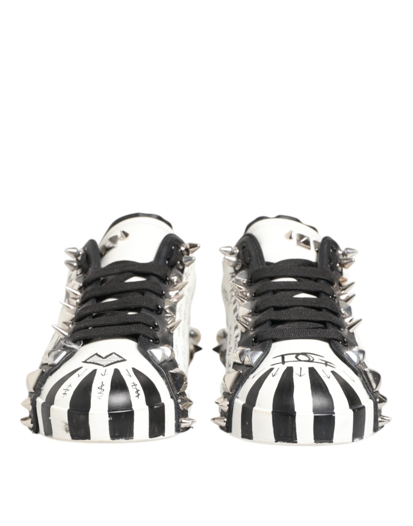 Dolce & Gabbana – Weiße, bedruckte Low-Top-Sneakers mit Nieten