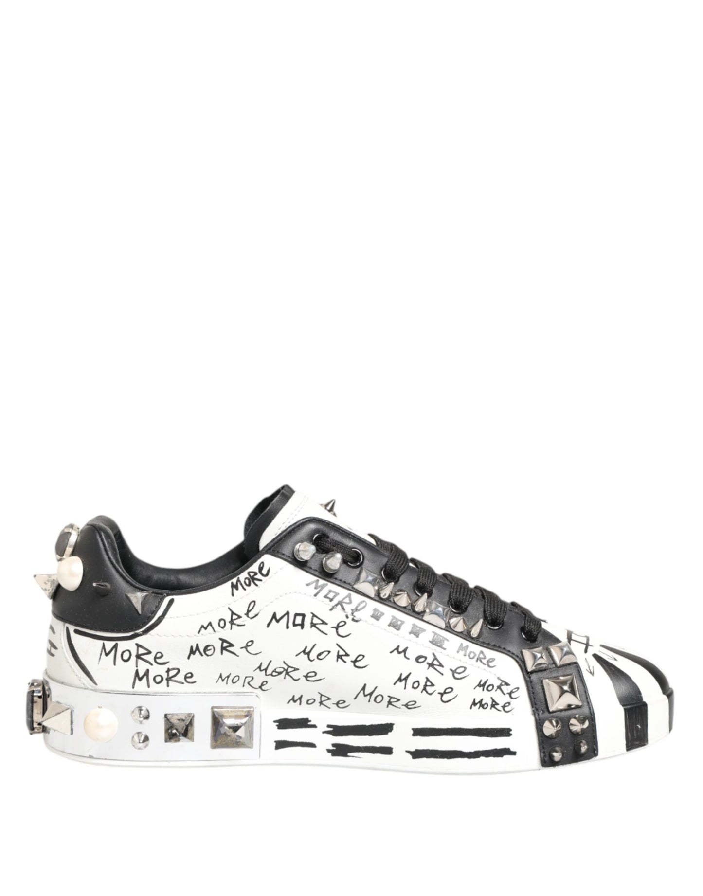 Dolce & Gabbana – Weiße, bedruckte Low-Top-Sneakers mit Nieten