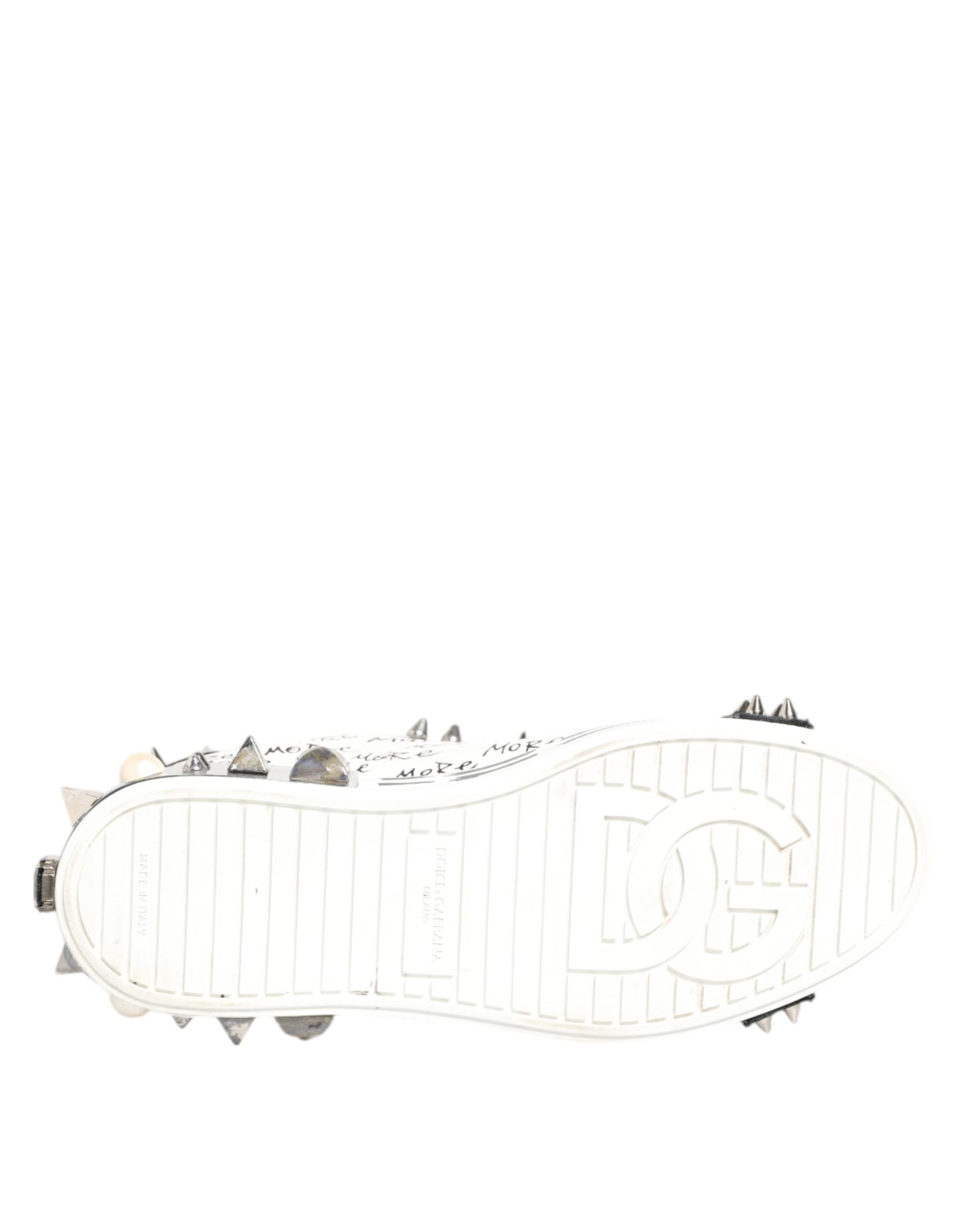 Dolce & Gabbana – Weiße, bedruckte Low-Top-Sneakers mit Nieten