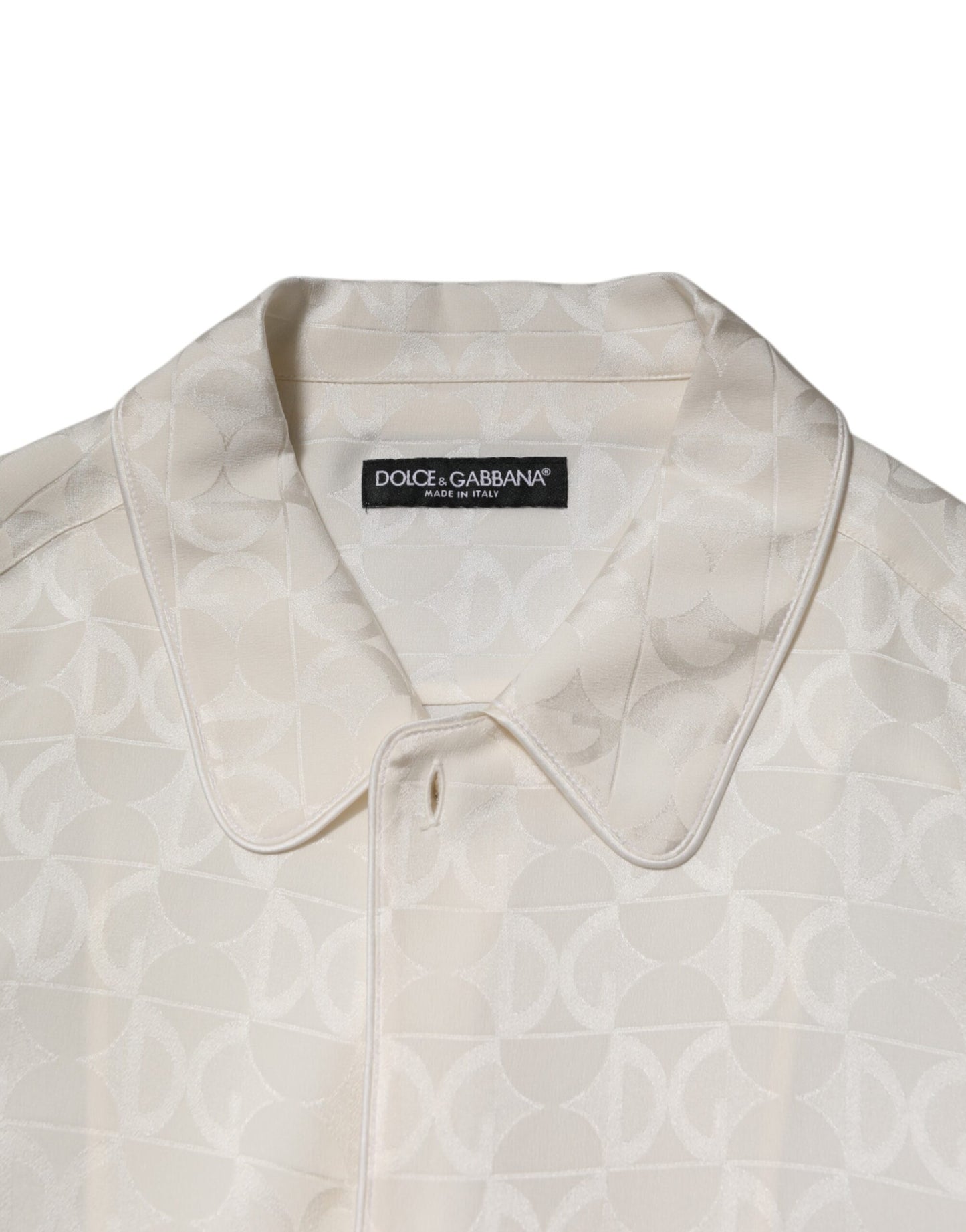 Dolce & Gabbana – Langärmliges Hemd aus weißer Seide mit DG-Logo-Print