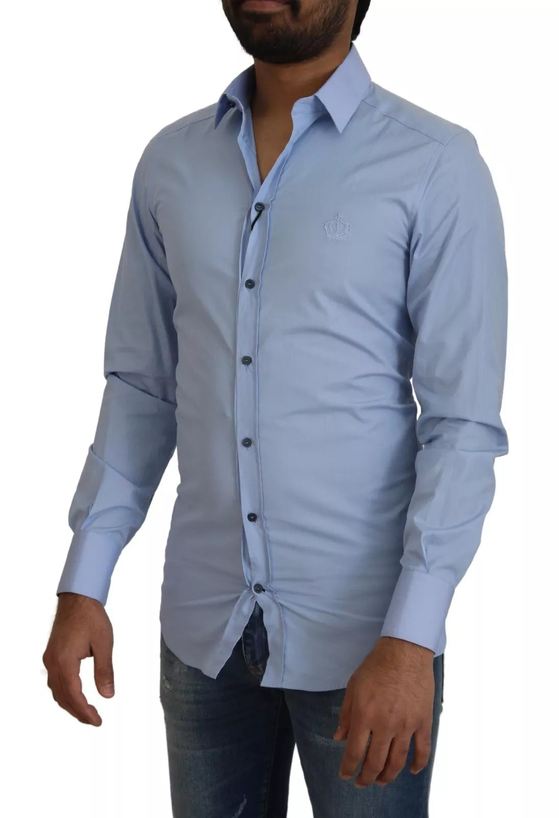 Dolce & Gabbana Hellblaues Slim Fit-Hemd aus Baumwolle