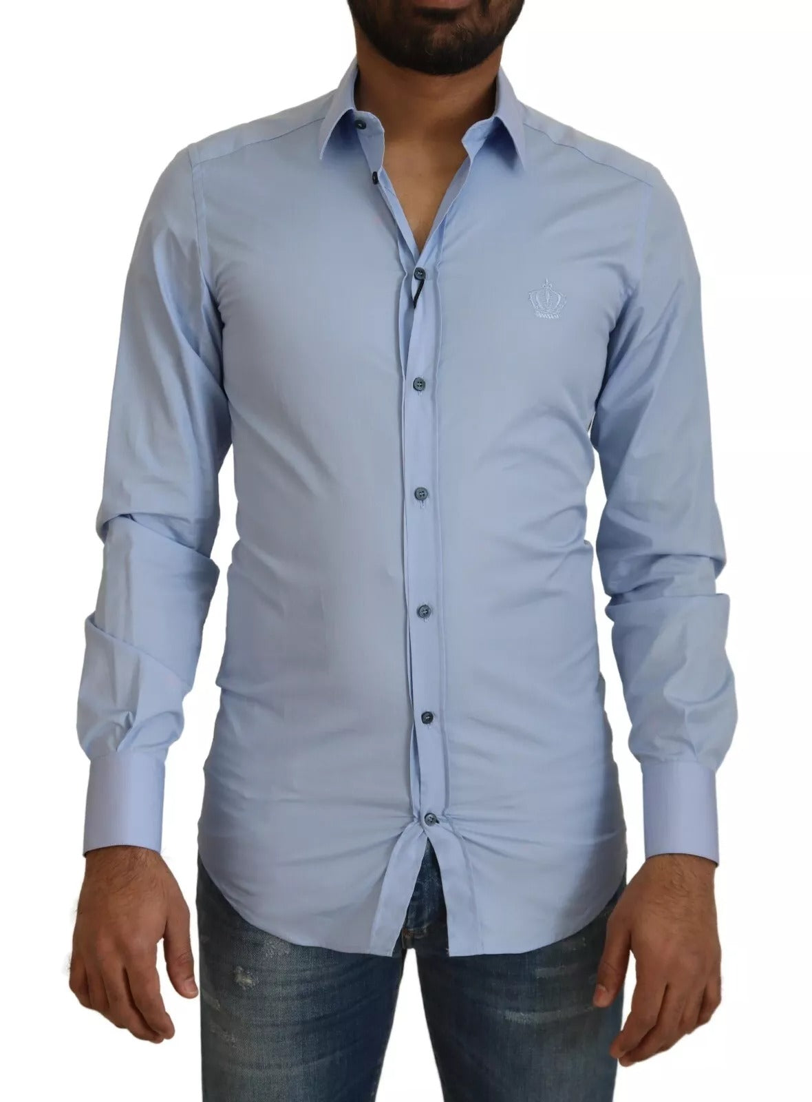 Dolce & Gabbana Hellblaues Slim Fit-Hemd aus Baumwolle