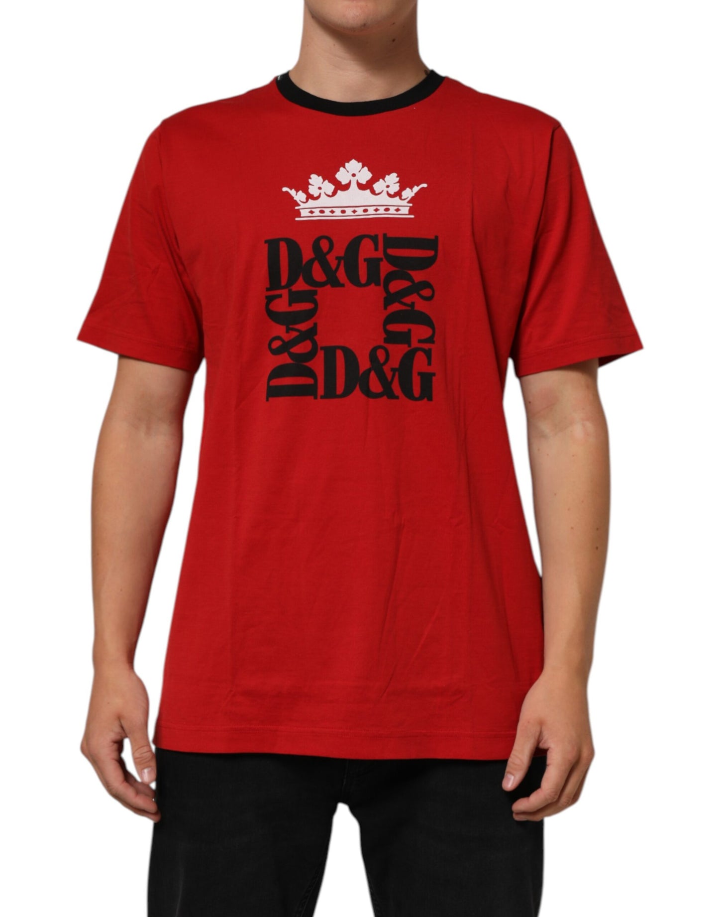 Dolce & Gabbana – Rotes T-Shirt aus Baumwolle mit Krone und Logo
