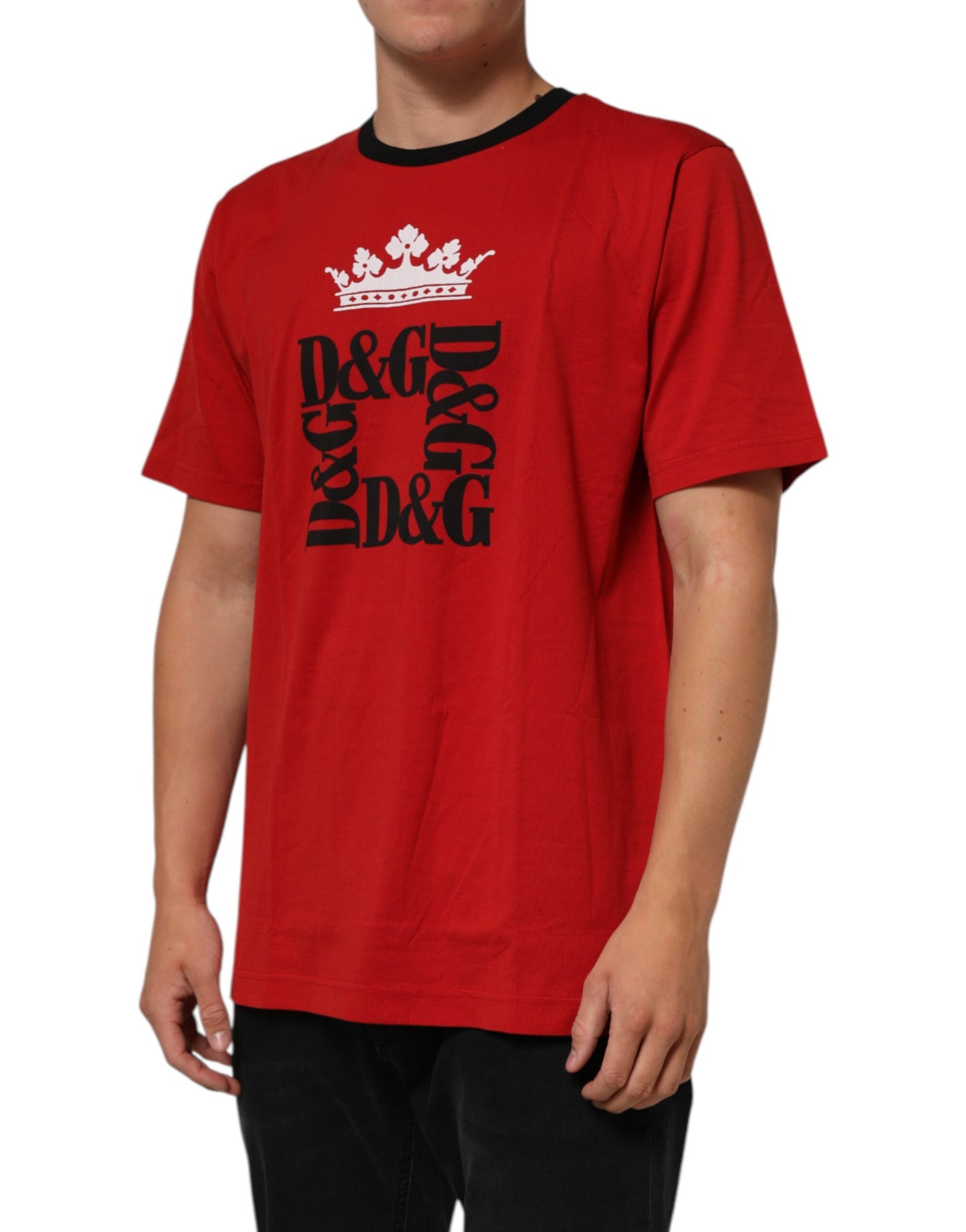 Dolce & Gabbana – Rotes T-Shirt aus Baumwolle mit Krone und Logo