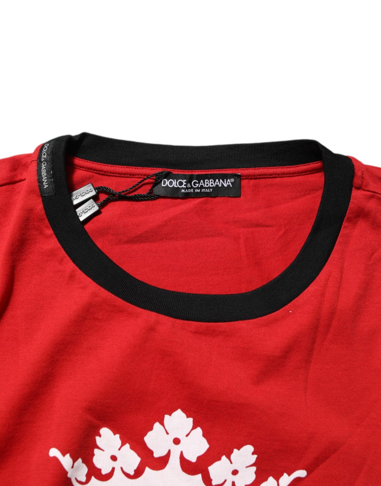 Dolce & Gabbana – Rotes T-Shirt aus Baumwolle mit Krone und Logo