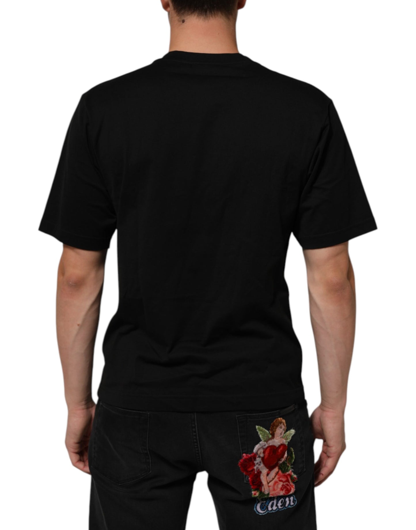Dolce & Gabbana – Schwarzes Baumwoll-T-Shirt mit Rundhalsausschnitt und Logo-Plakette
