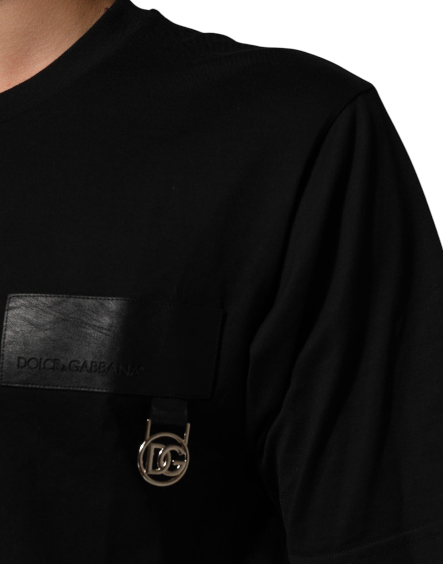Dolce & Gabbana – Schwarzes Baumwoll-T-Shirt mit Rundhalsausschnitt und Logo-Plakette