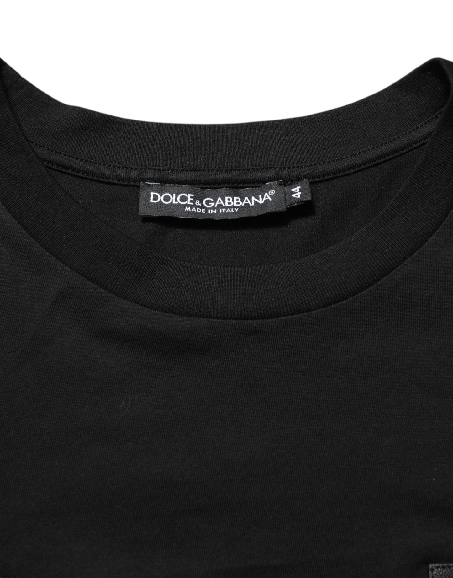Dolce & Gabbana – Schwarzes Baumwoll-T-Shirt mit Rundhalsausschnitt und Logo-Plakette