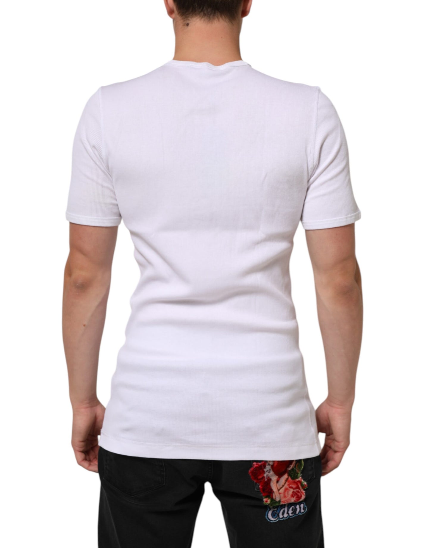 Dolce & Gabbana White Cotton Button Henley Shirt Men T-shirt