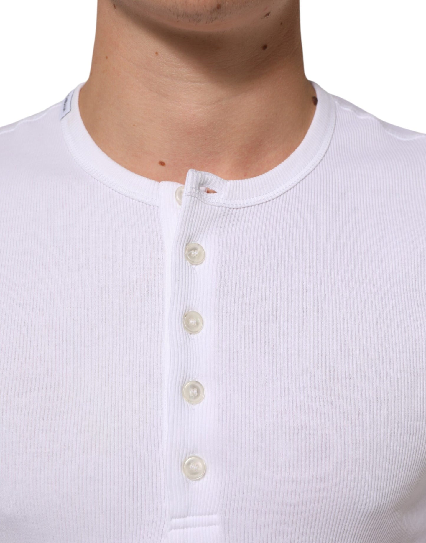 Dolce & Gabbana White Cotton Button Henley Shirt Men T-shirt