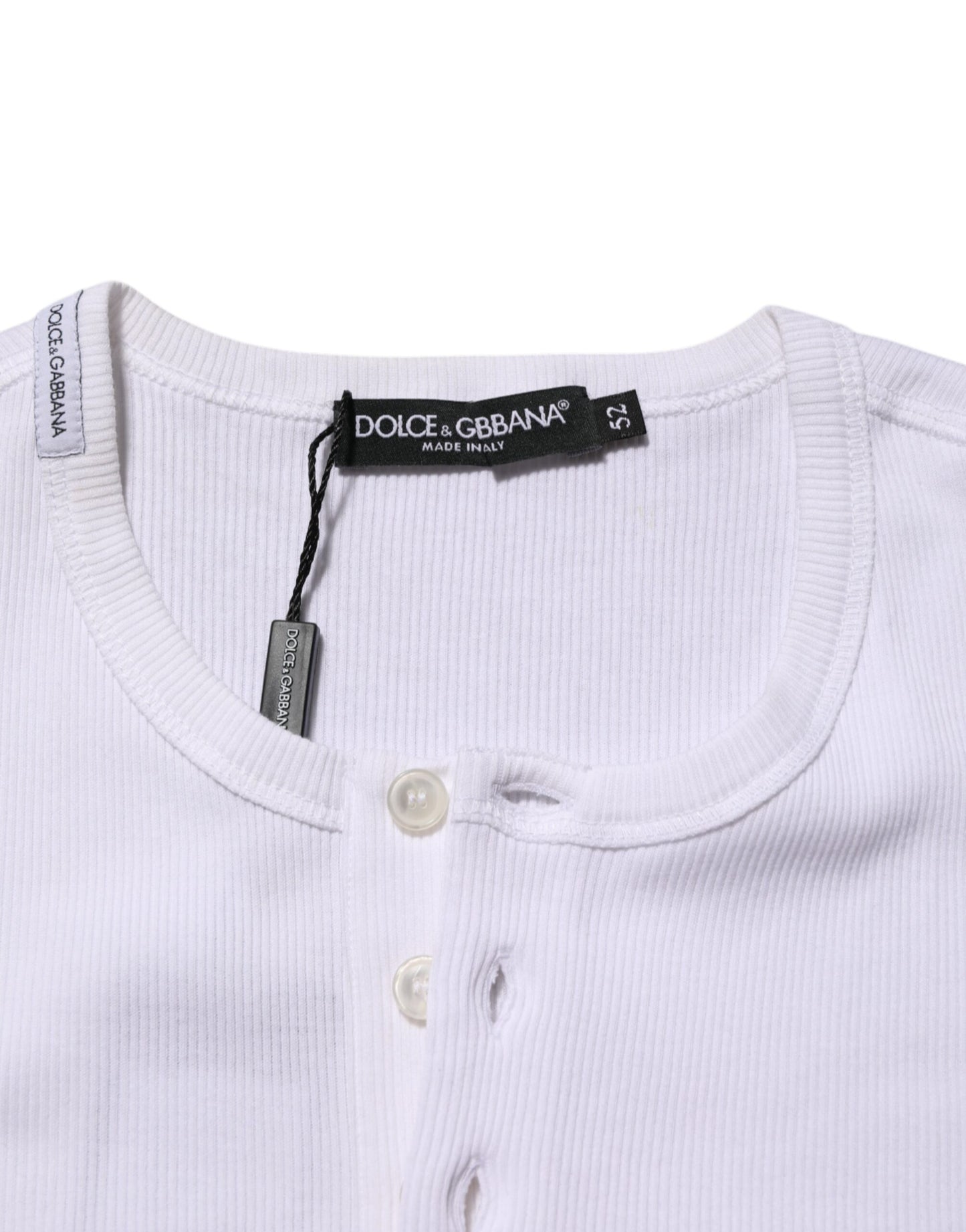 Dolce & Gabbana White Cotton Button Henley Shirt Men T-shirt