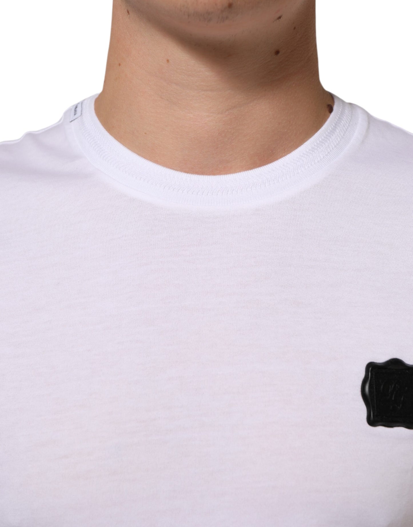 Dolce & Gabbana White Cotton Logo Patch Crew Neck T-shirt