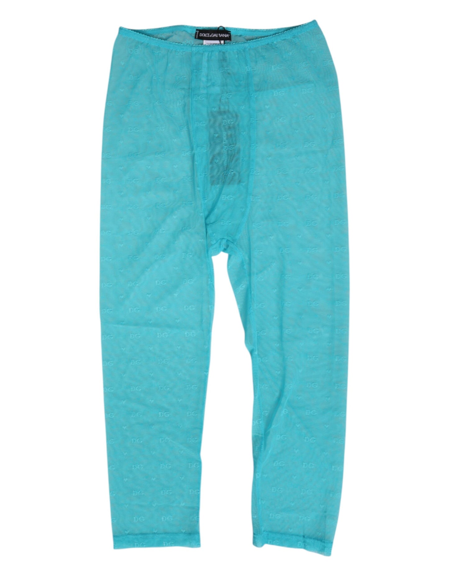 Dolce & Gabbana Light Blue Logo Lace Tight Midi Trouser Underwear