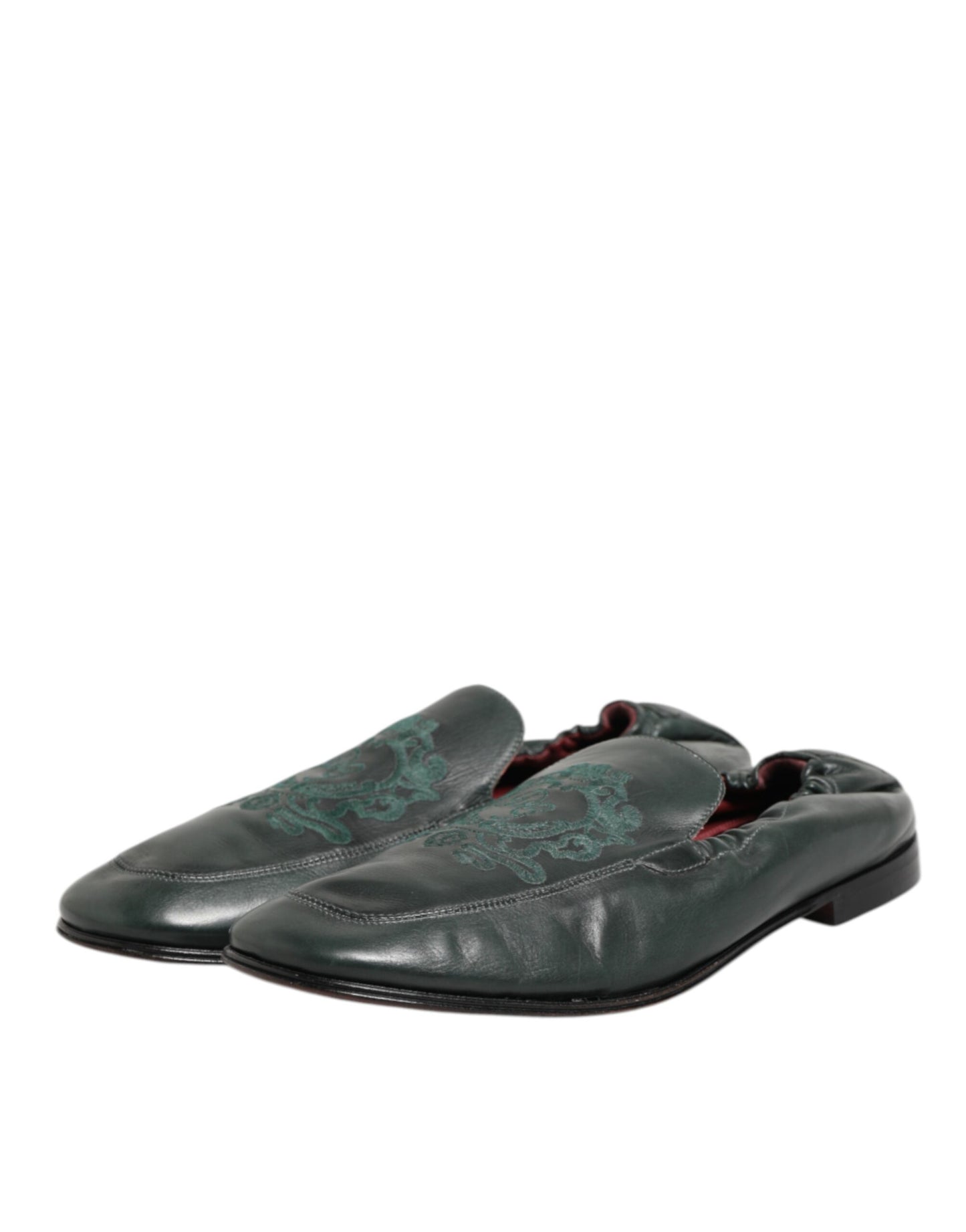 Dolce & Gabbana Green Leather Slip On Men Flat Loafers Shoes