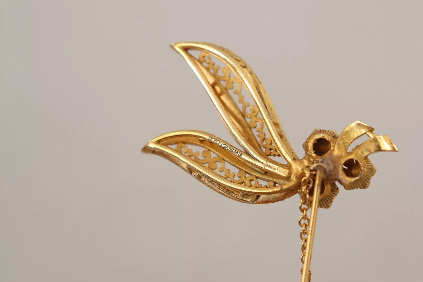 Dolce & Gabbana Gold Tone 925 Sterling Silver Crystal Chain Brooch