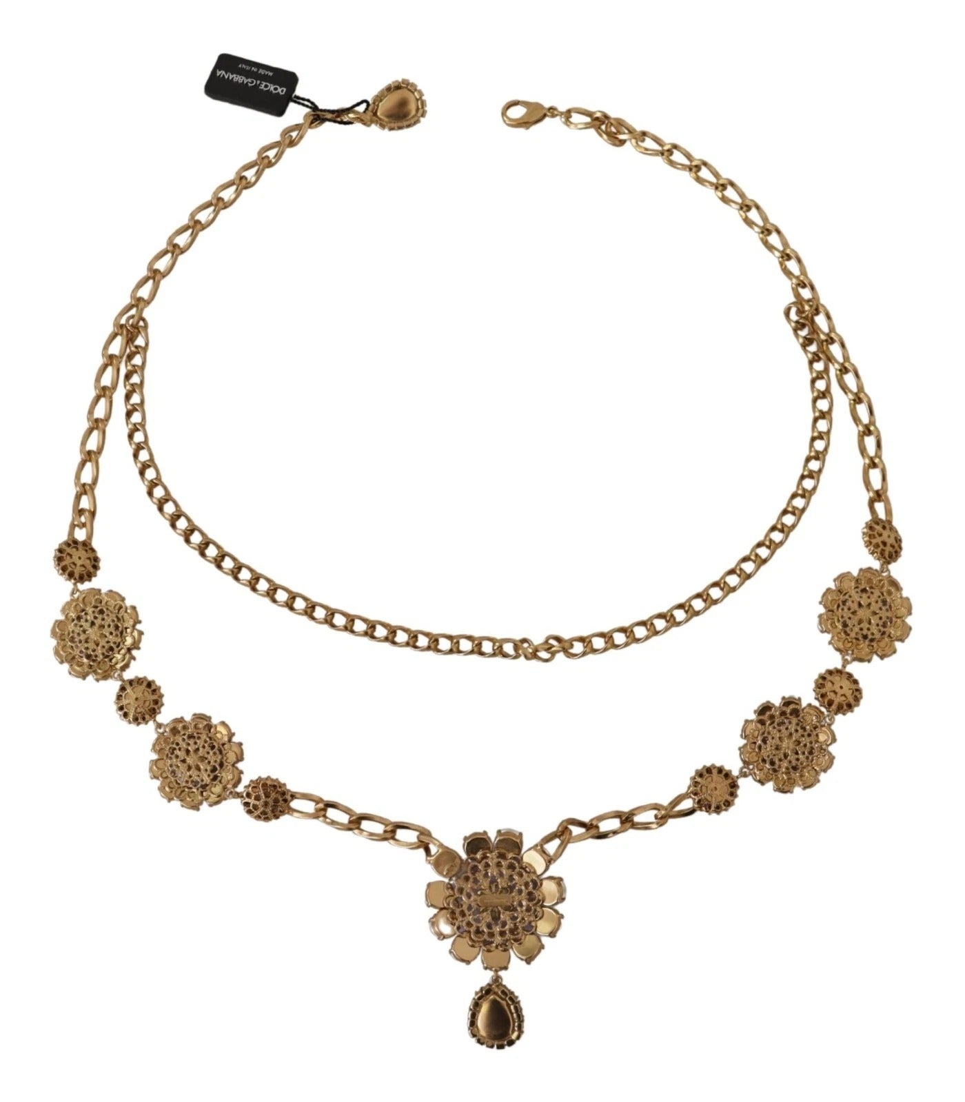 Dolce & Gabbana Gold Tone Floral Crystals Purple Embellished