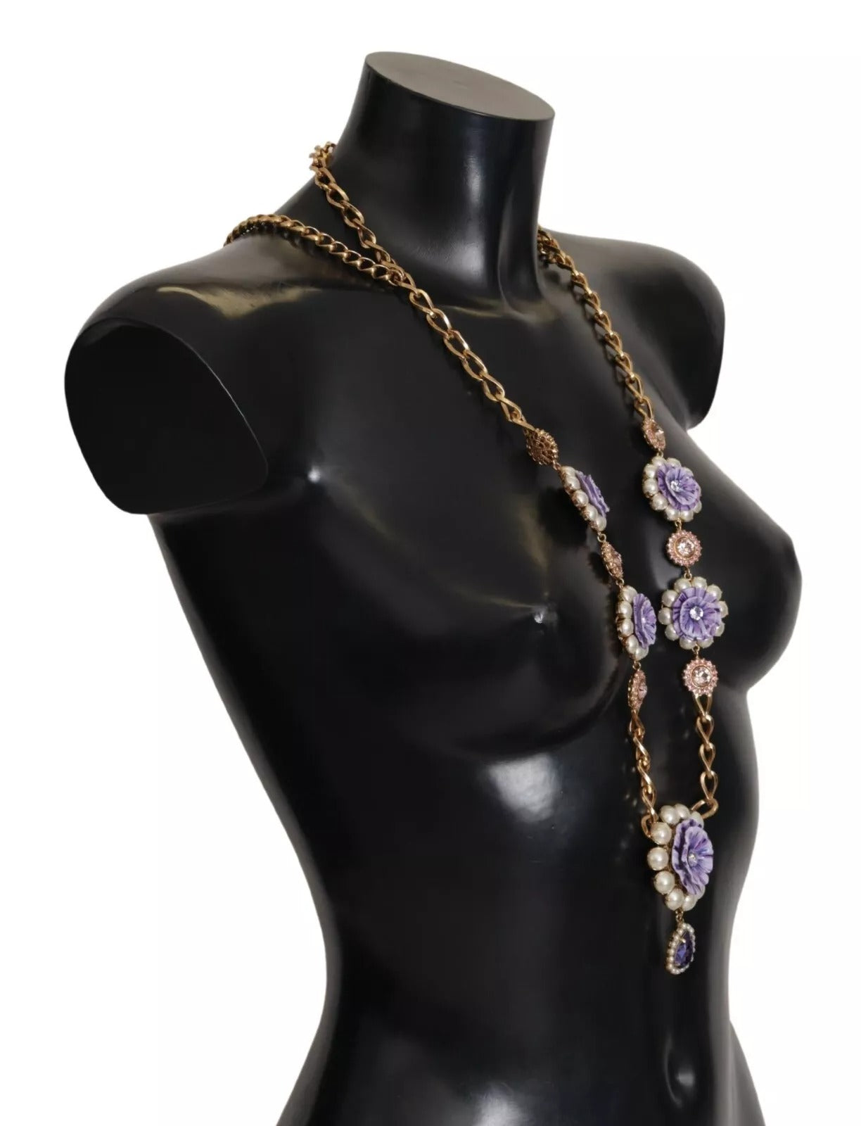 Dolce & Gabbana Gold Tone Floral Crystals Purple Embellished