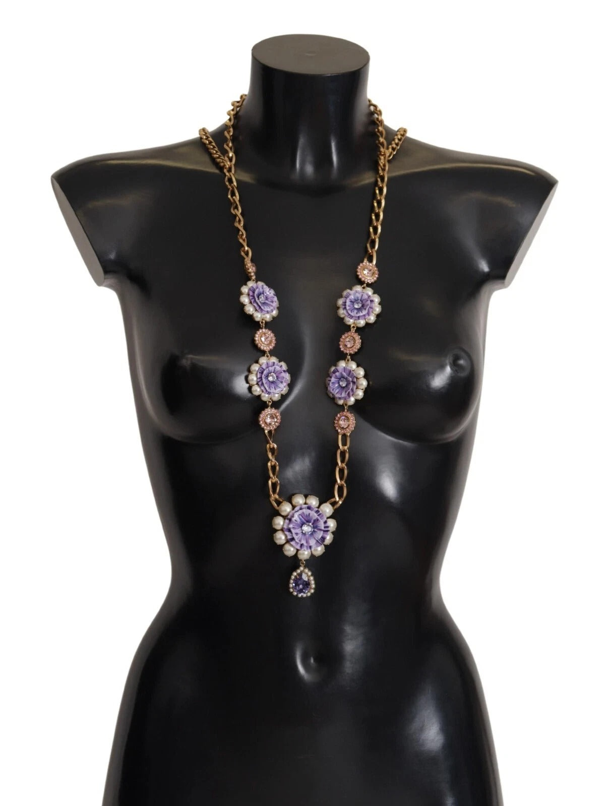 Dolce & Gabbana Gold Tone Floral Crystals Purple Embellished