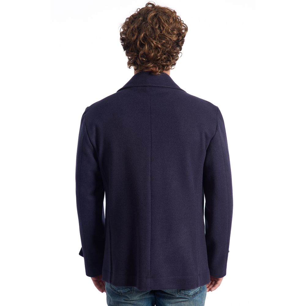 Roberto Pepe Luxury Blue Wool Coat