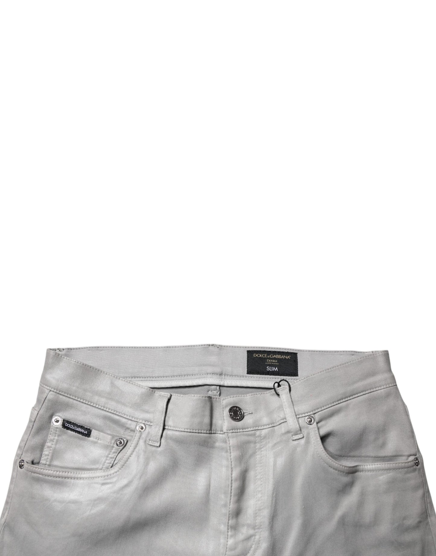 Dolce & Gabbana Gray Slim Fit Denim Cotton Metal Logo Jeans