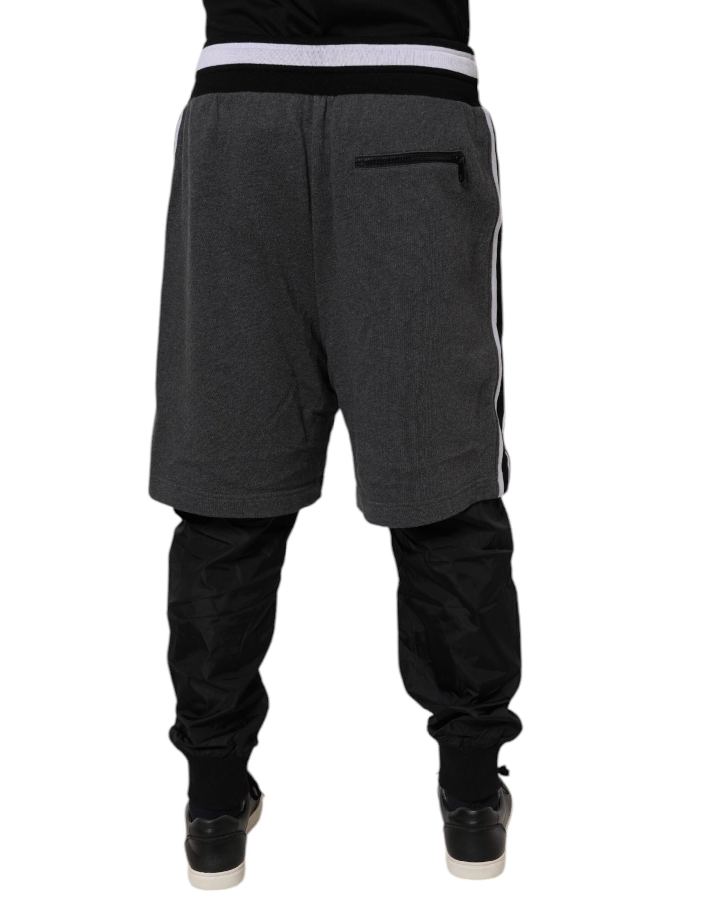Dolce & Gabbana Black Gray Cotton Layered Sweatpants Pants