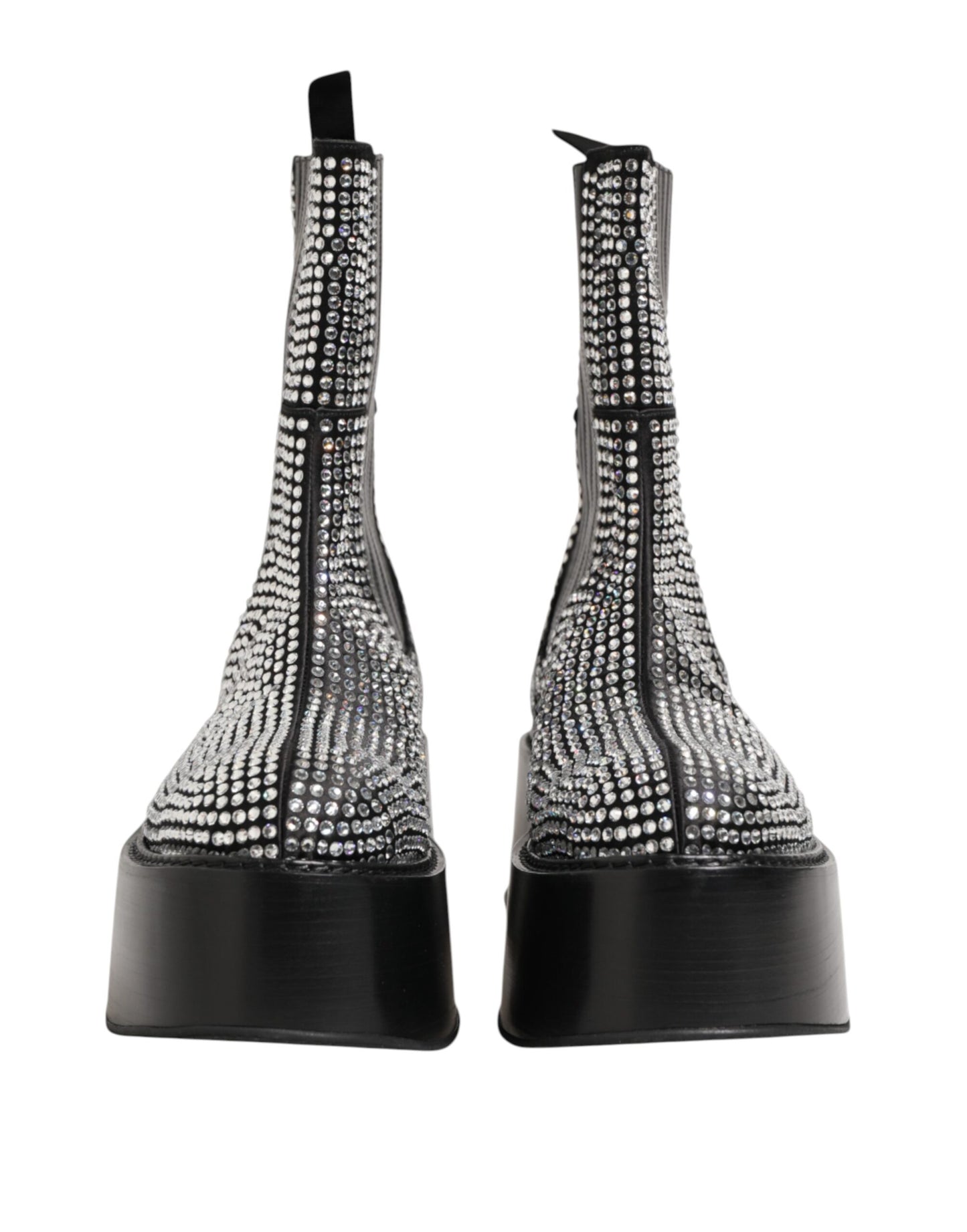 Dolce & Gabbana Black Crystal Strass Mid Calf Short Boots Shoes