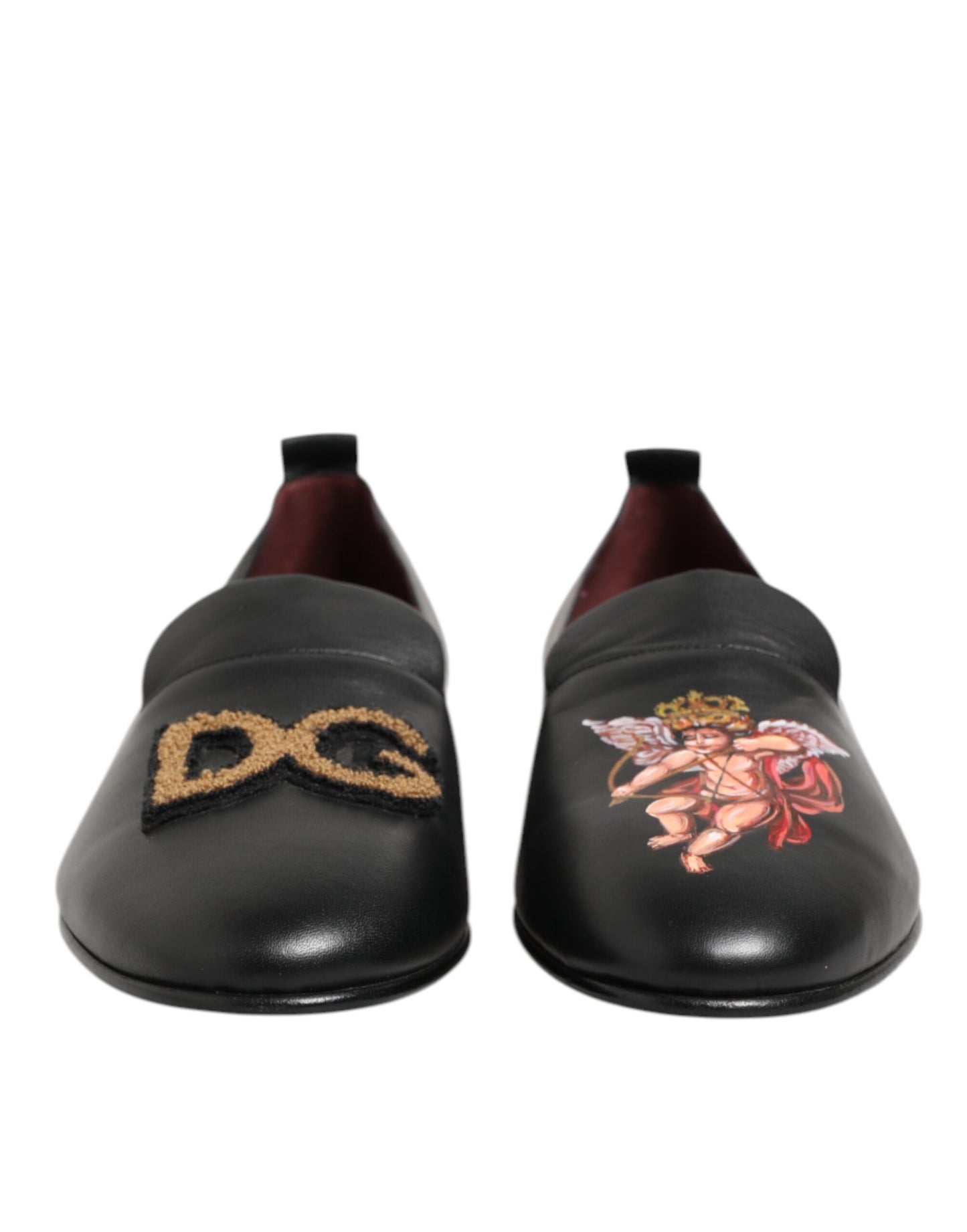 Dolce & Gabbana Black DG Angel Leather Slip On Loafers Shoes
