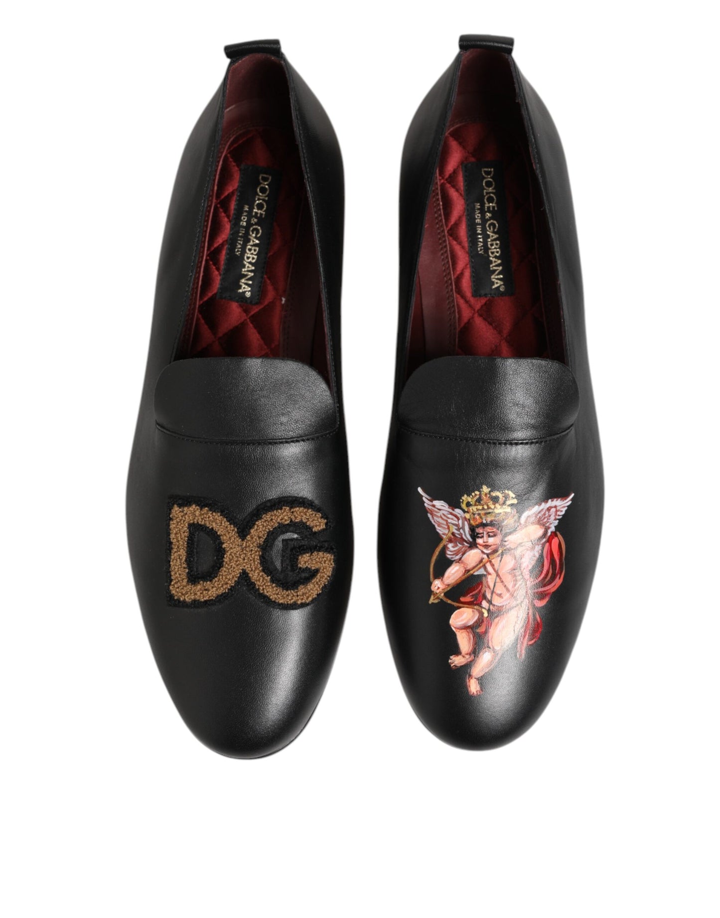 Dolce & Gabbana Black DG Angel Leather Slip On Loafers Shoes
