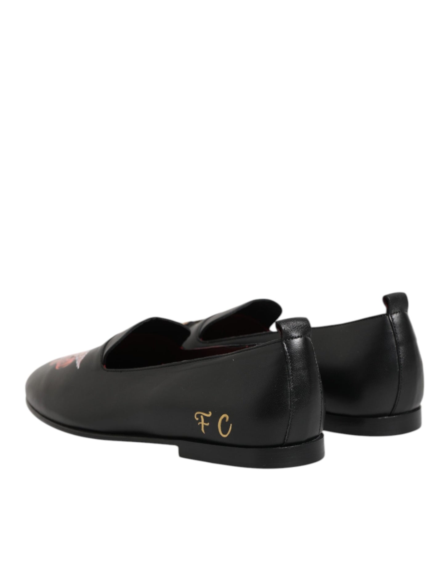 Dolce & Gabbana Black DG Angel Leather Slip On Loafers Shoes