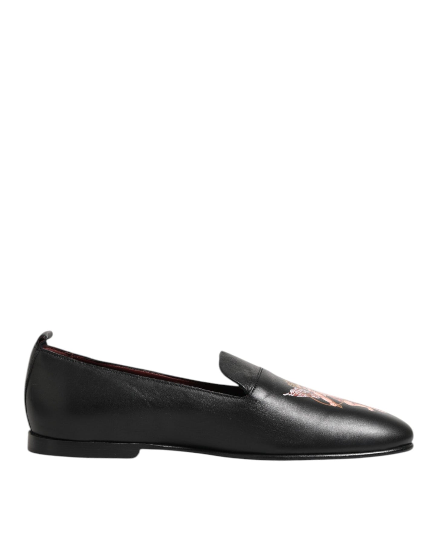 Dolce & Gabbana Black DG Angel Leather Slip On Loafers Shoes