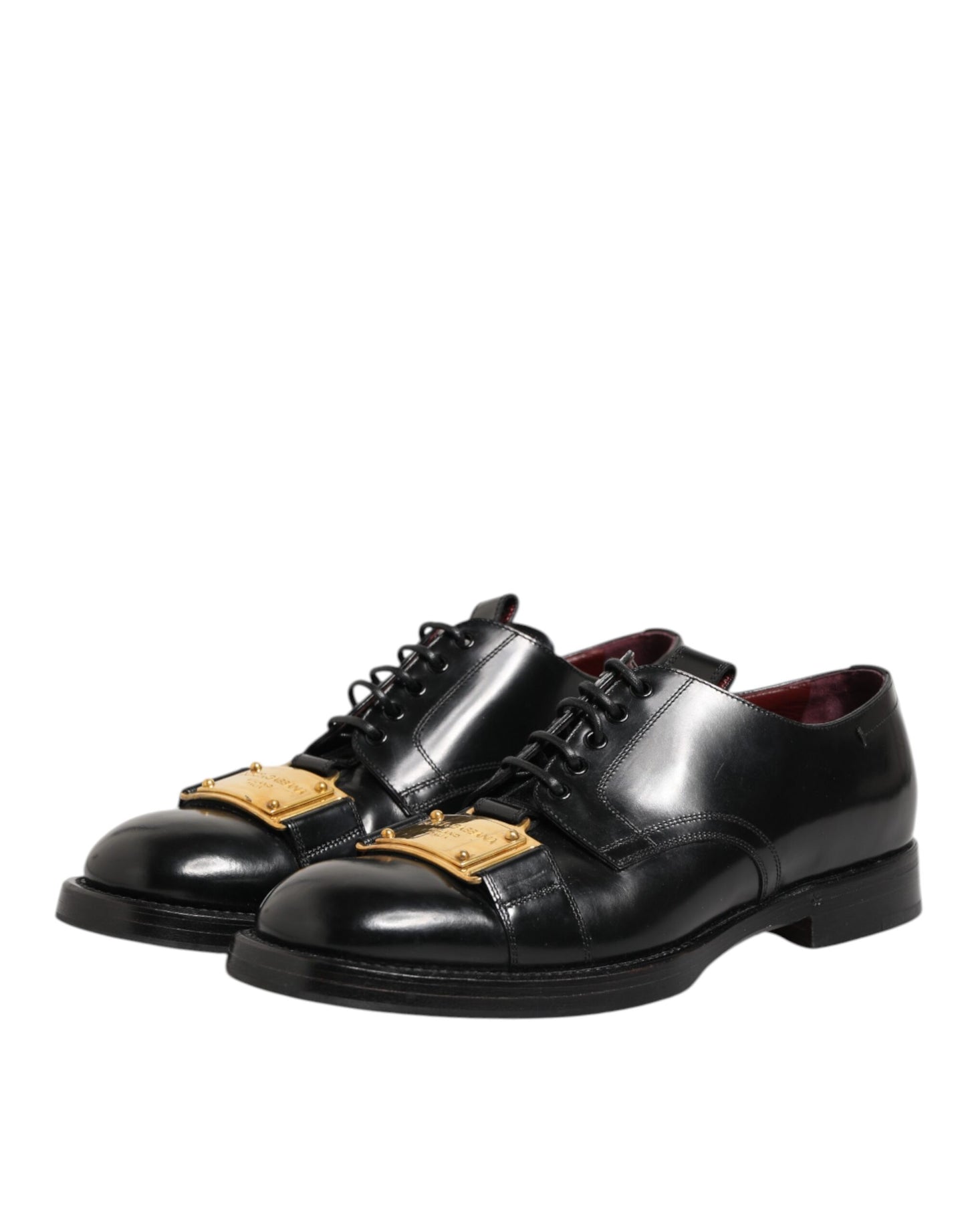 Dolce & Gabbana Black Leather Dress Lace Up Logo Plaque Shoes