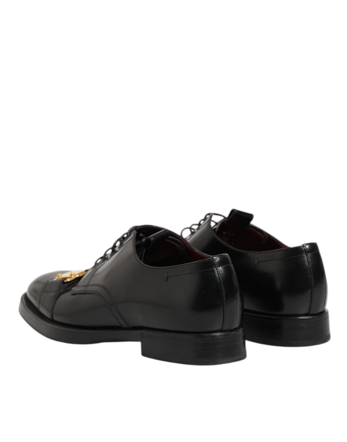 Dolce & Gabbana Black Leather Dress Lace Up Logo Plaque Shoes