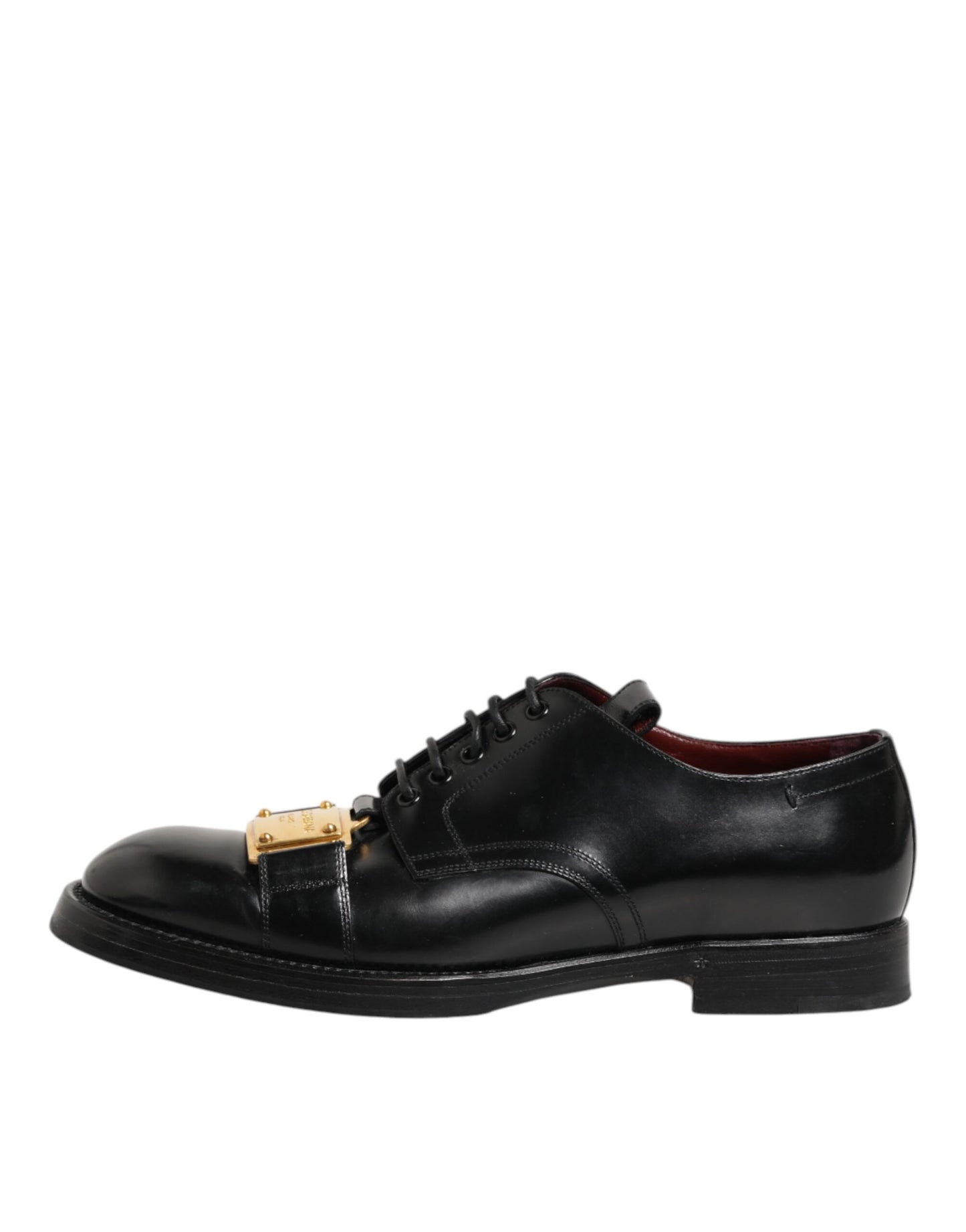 Dolce & Gabbana Black Leather Dress Lace Up Logo Plaque Shoes