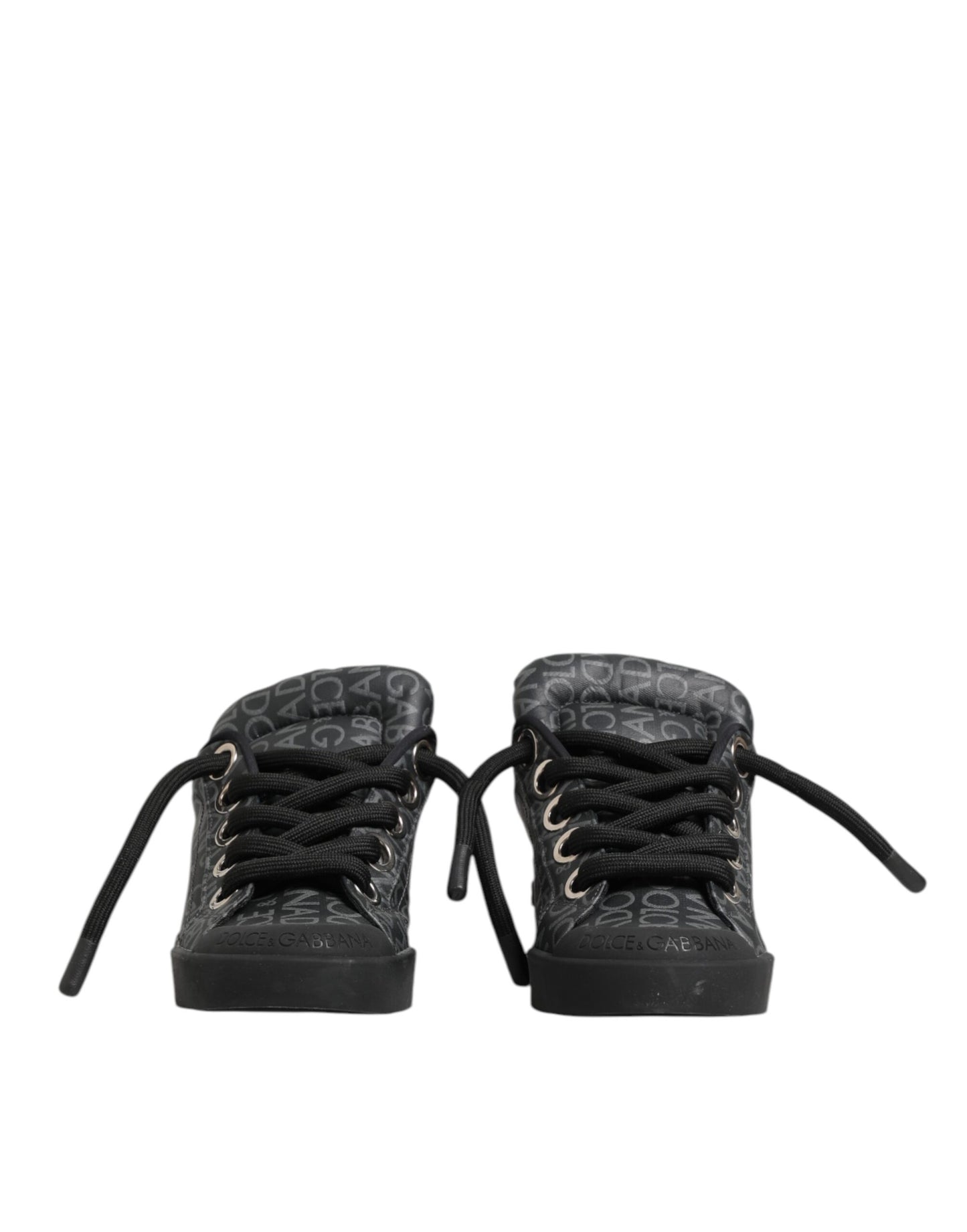 Dolce & Gabbana Black Cotton Denim Logo Low Top Sneakers Shoes