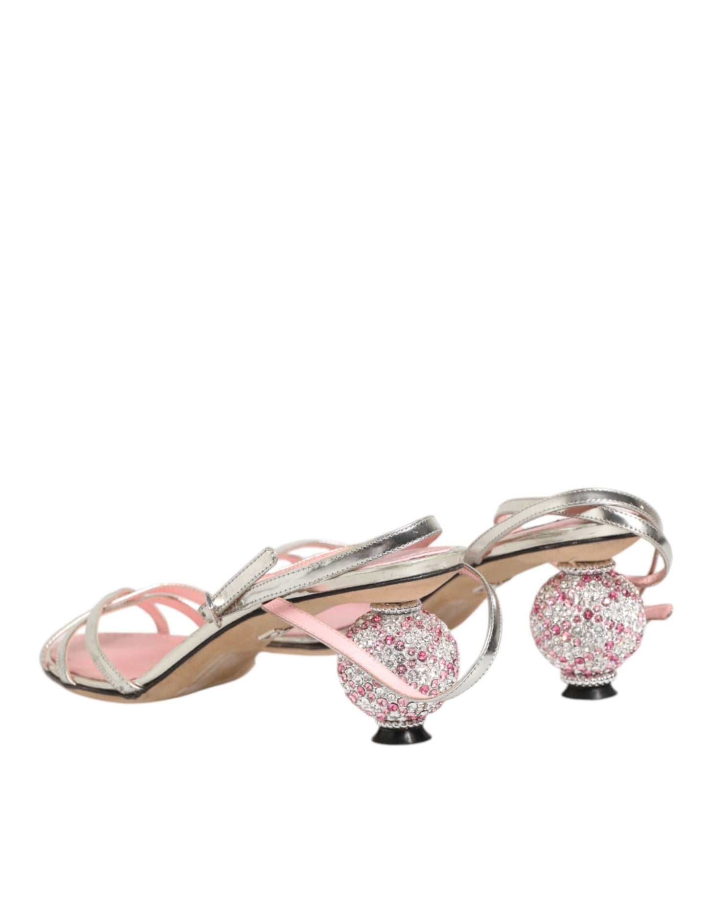 Dolce & Gabbana Pink Embellished Leather Ball-Heel Sandals Shoes