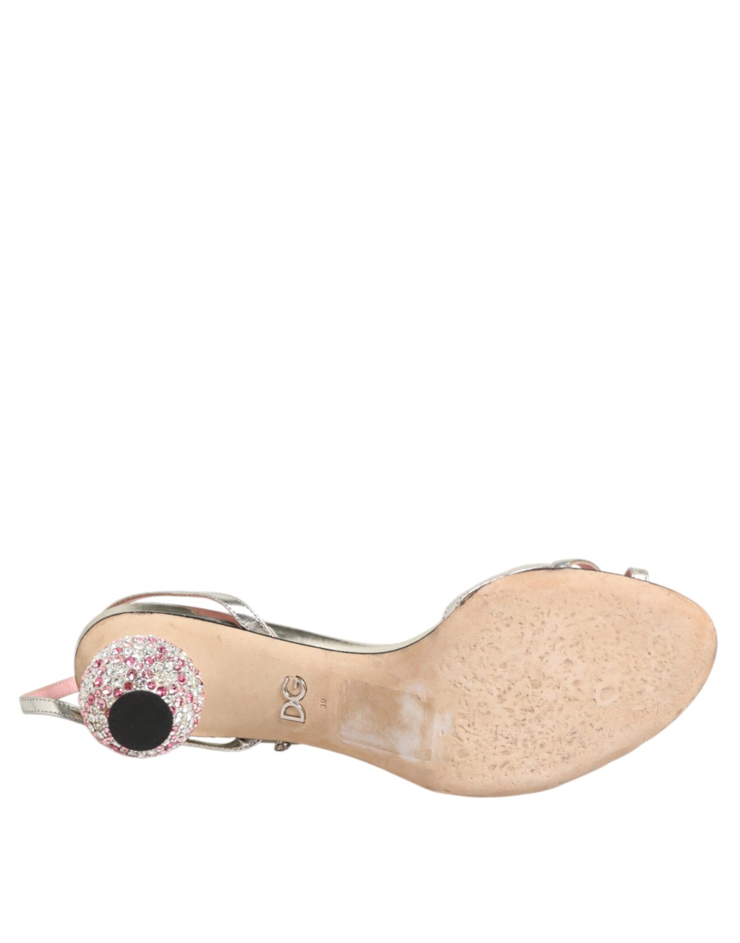 Dolce & Gabbana Pink Embellished Leather Ball-Heel Sandals Shoes