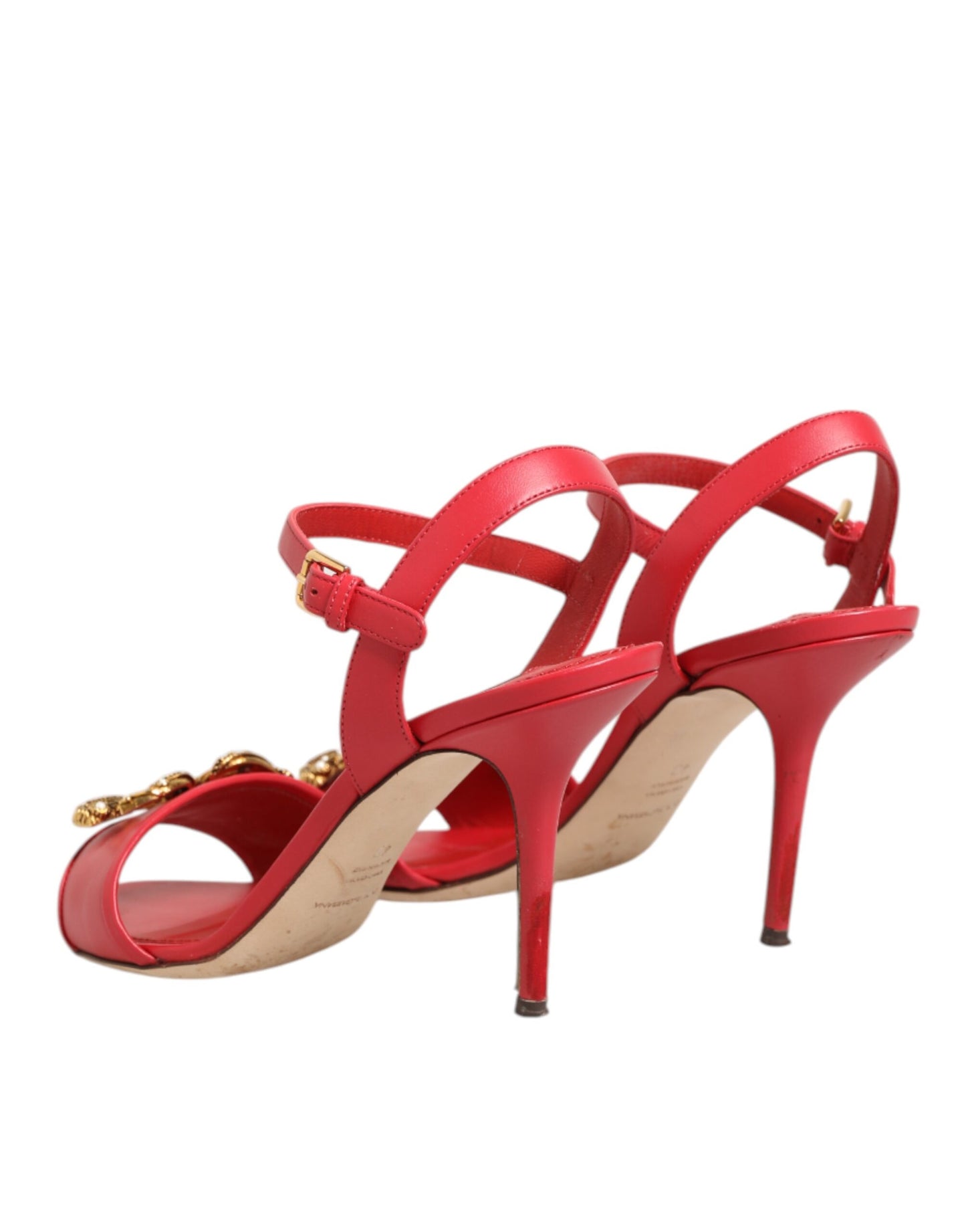 Dolce & Gabbana Red Ankle Strap Stiletto Heels Sandals Shoes