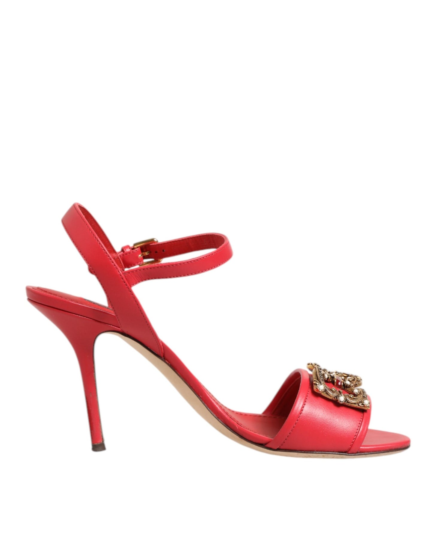 Dolce & Gabbana Red Ankle Strap Stiletto Heels Sandals Shoes