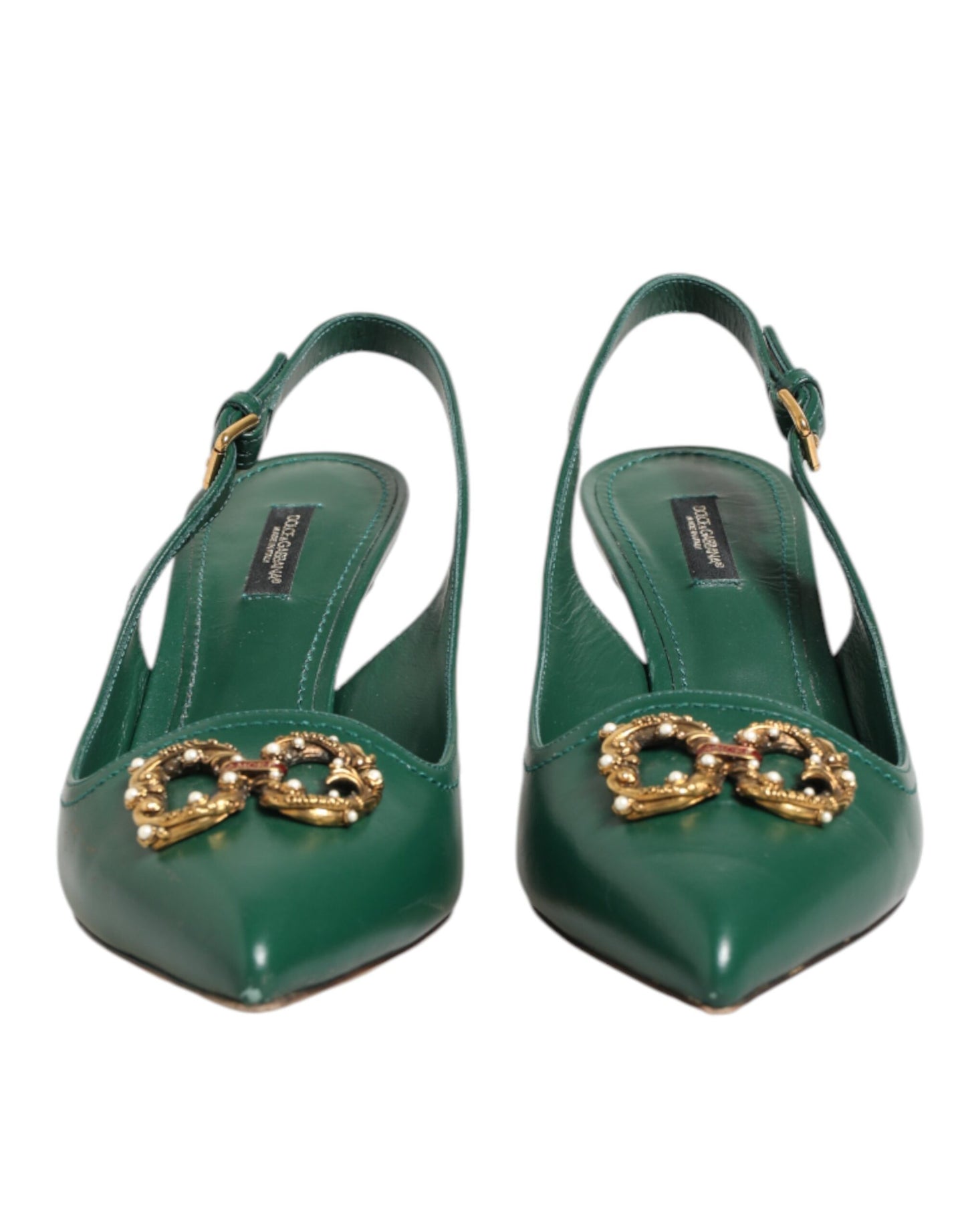 Dolce & Gabbana Dark Green DG Amore Slingbacks Sandals Shoes