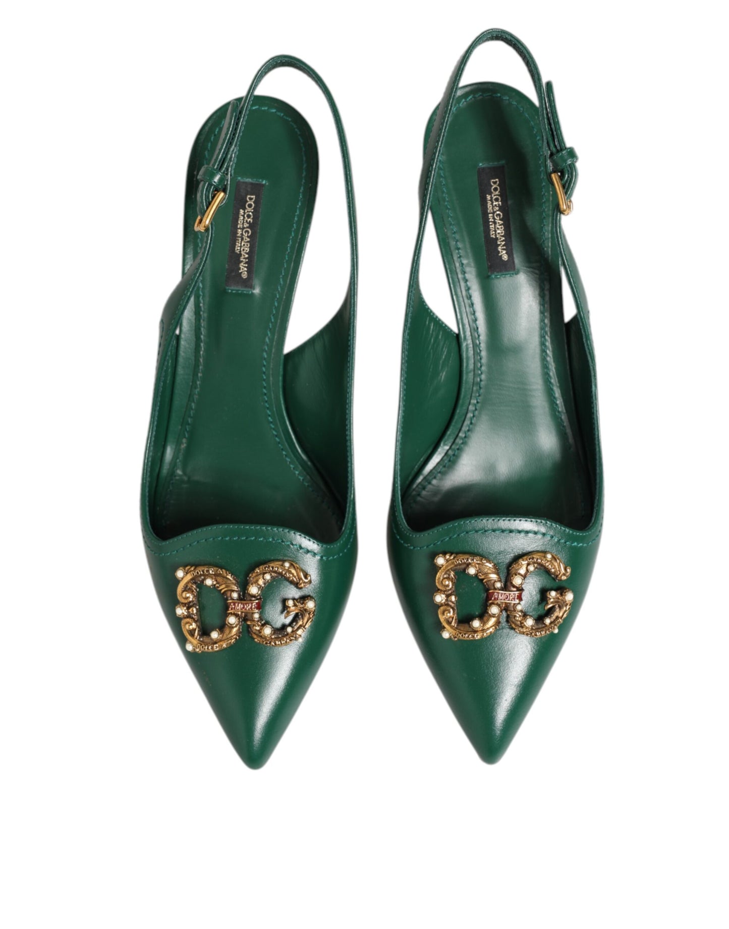 Dolce & Gabbana Dark Green DG Amore Slingbacks Sandals Shoes