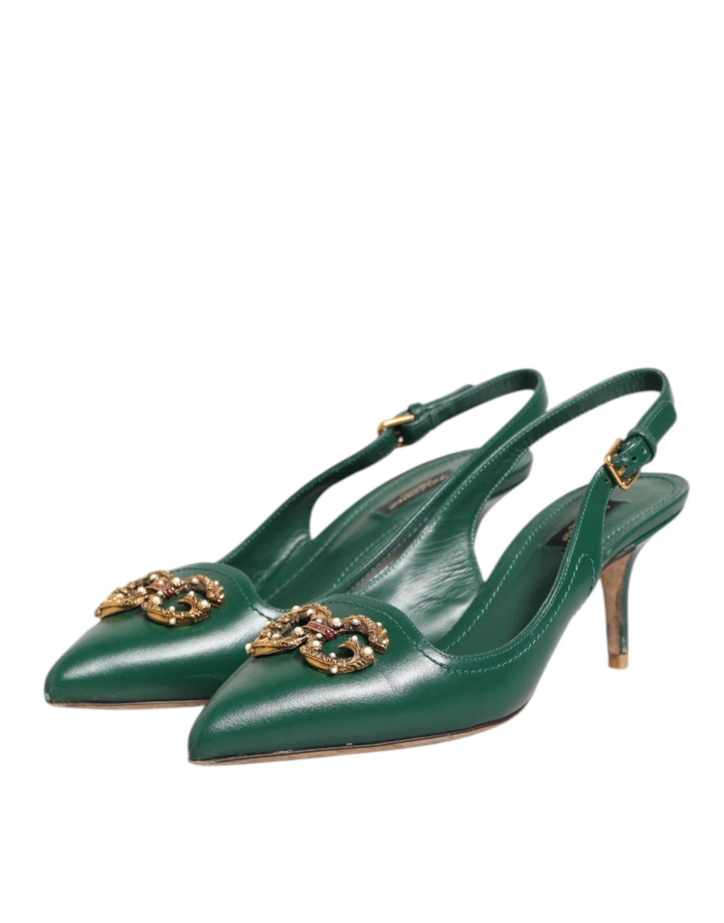Dolce & Gabbana Dark Green DG Amore Slingbacks Sandals Shoes