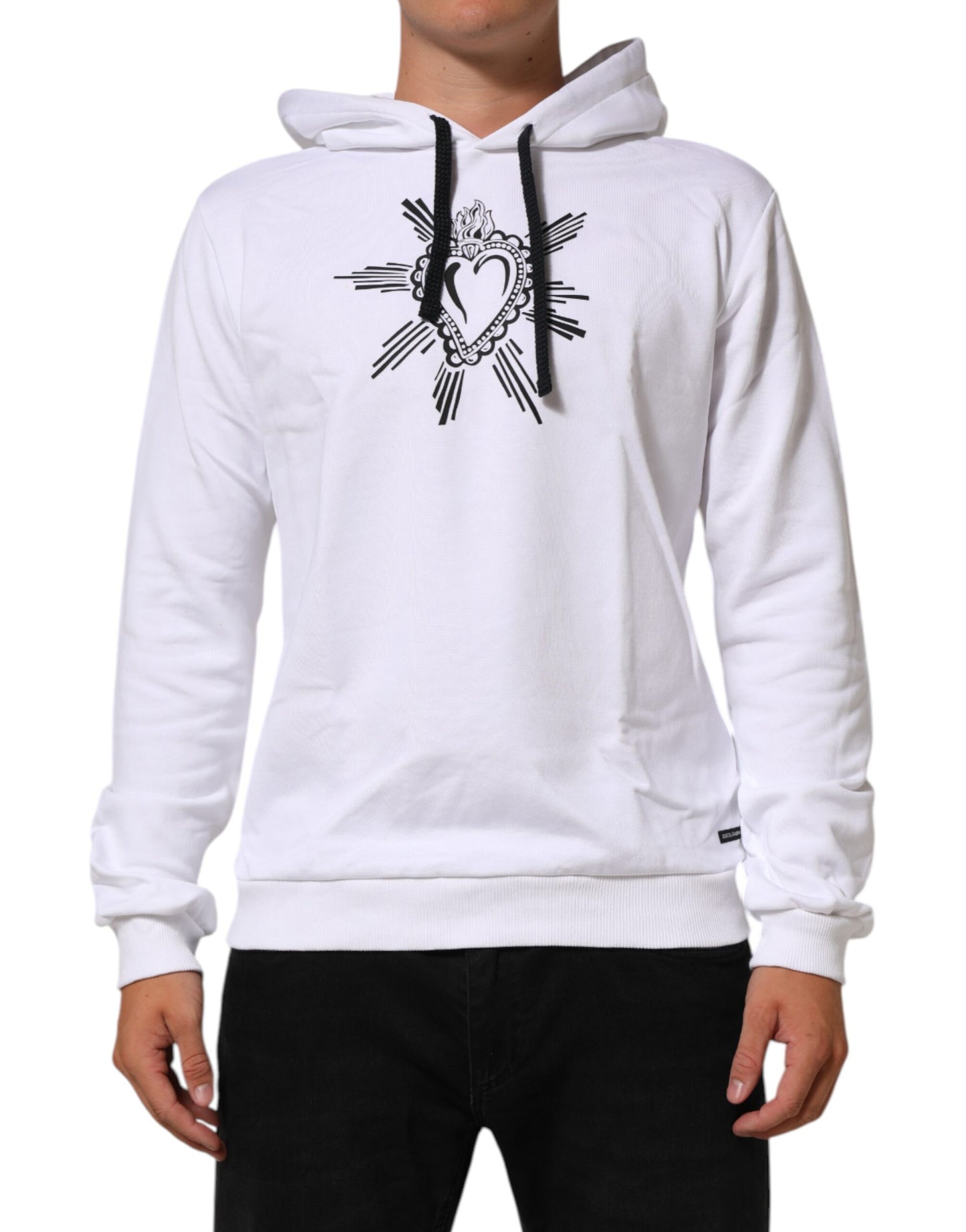 Dolce & Gabbana White Sacred Heart Hooded Sweatshirt Sweater