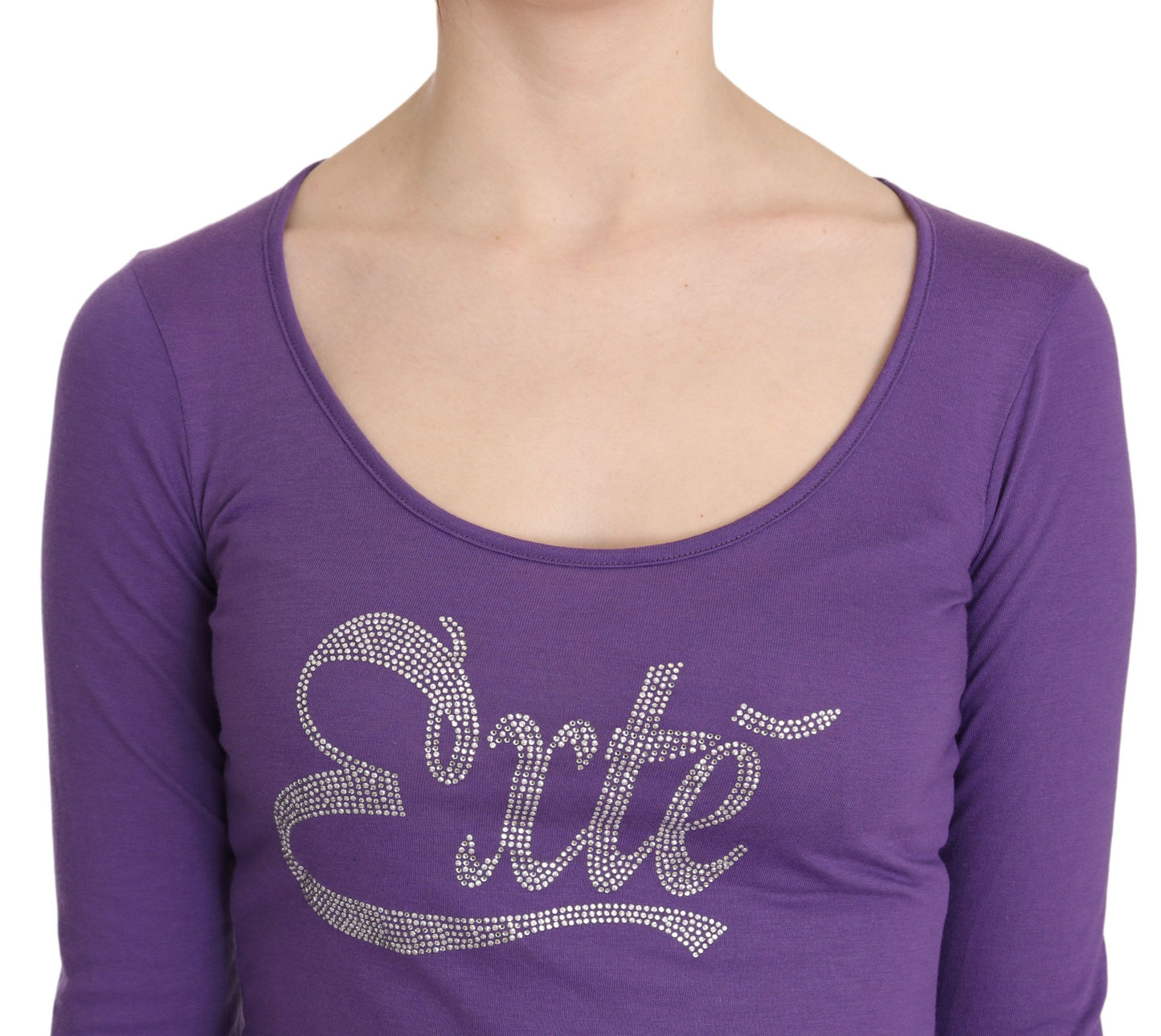 Lilafarbene Bluse mit langen Ärmeln und Kristallverzierung