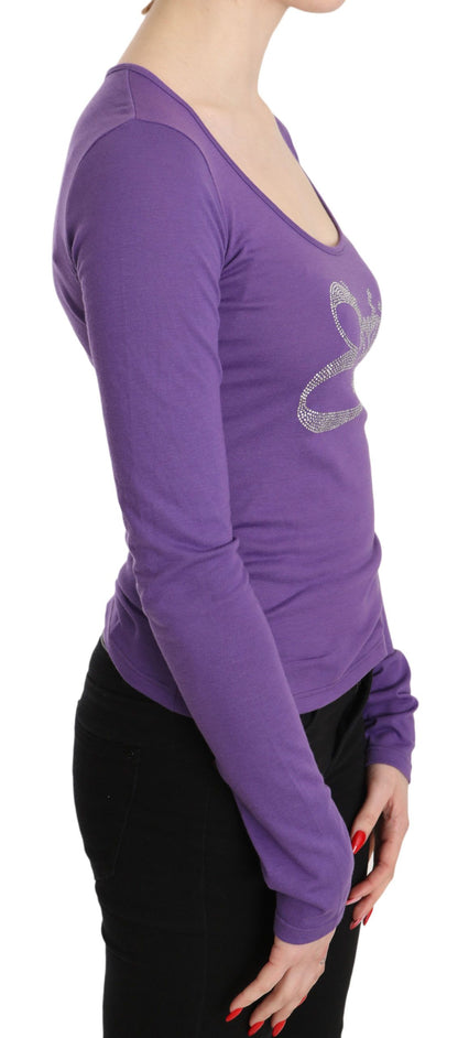 Lilafarbene Bluse mit langen Ärmeln und Kristallverzierung