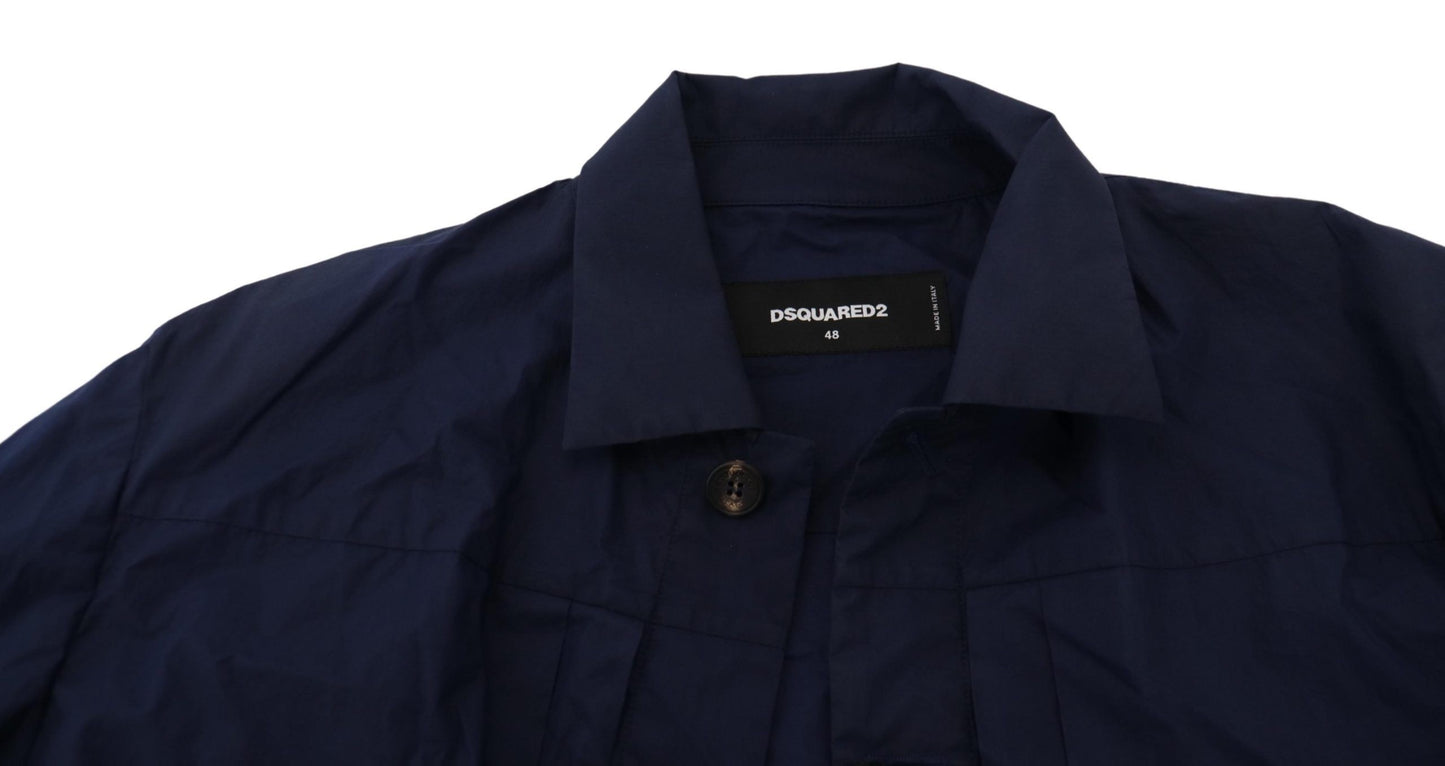 قميص كاجوال بأكمام طويلة وياقة من القطن باللون الأزرق الداكن من Dsquared²