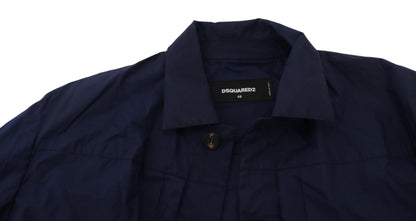 قميص كاجوال بأكمام طويلة وياقة من القطن باللون الأزرق الداكن من Dsquared²