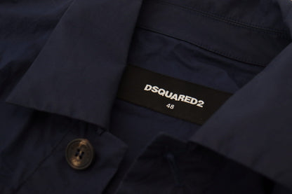 قميص كاجوال بأكمام طويلة وياقة من القطن باللون الأزرق الداكن من Dsquared²