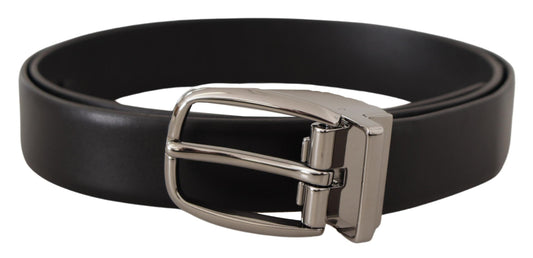 Dolce &amp; Gabbana Gürtel aus schwarzem Leder mit silberner Metall-Chrom-Logoschnalle