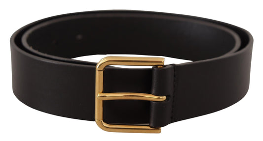 Dolce &amp; Gabbana – Schwarzer Gürtel aus goldfarbenem Kalbsleder mit Logo und Metallschnalle