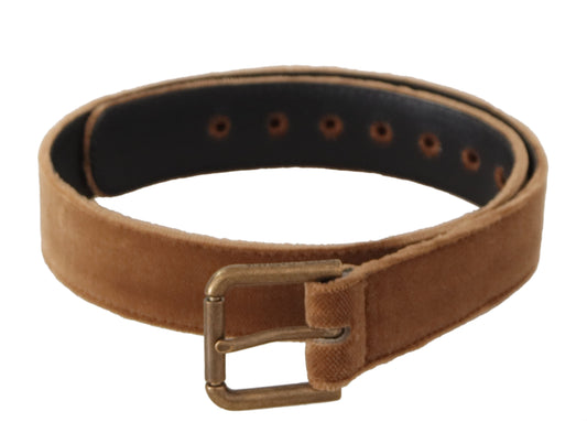 Dolce &amp; Gabbana Brauner Samtgürtel mit bronzefarbener Vintage-Logoschnalle aus Metall